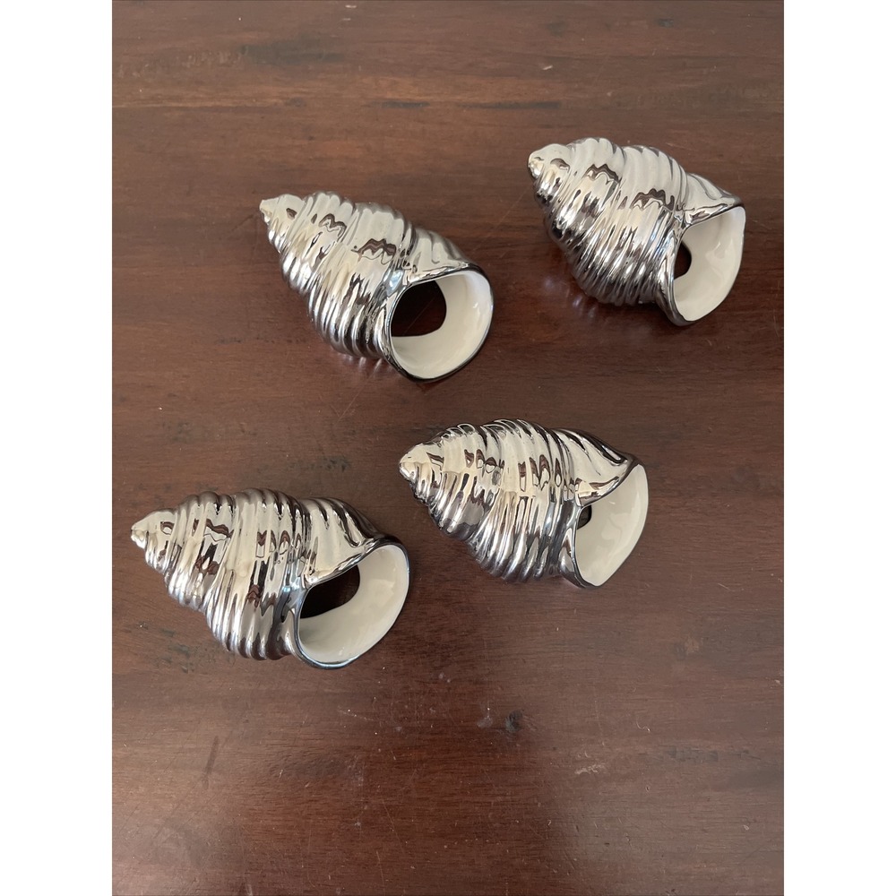Williams Sonoma Napkin Ring Holder‎ Seashell Shell Set 4 Coastal Nautical Beach